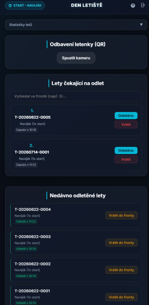 Odbavení u dráhy a řízení fronty odletů