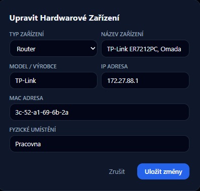 Správa Hardwarových Zařízení (Modal)
