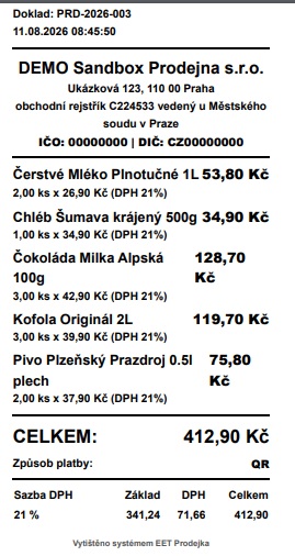Skladová karta produktu s balením a EAN kódy